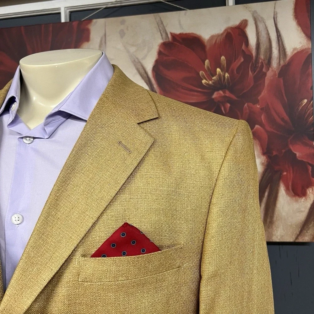 Vintage Jos A Bank Silk Golden Blazer Jacket Sport Coat Mens 44L Long 3Button